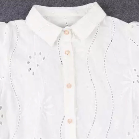 SOLD OUT White Boho Floral Eyelet Button Up Blouse - Picture 10 of 15